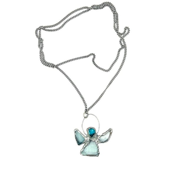 Sea Glass Angel Pendant Bezel Handcrafted with intricate Silver Blend Metalwork - Picture 8 of 16